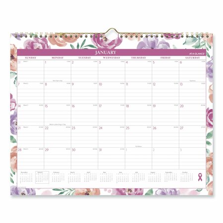 At-A-Glance Badge Floral Wall Calendar, Floral Artwork, 15x12, 12-Month Jan to Dec: 2024 1675F707